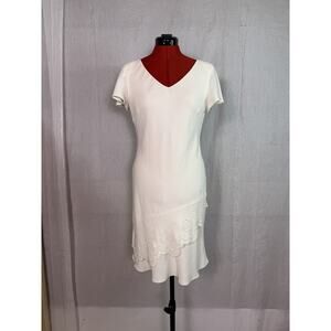 Vintage S.L. Fashions Womens Dress Size 8P White Floral Beaded Tiered D347